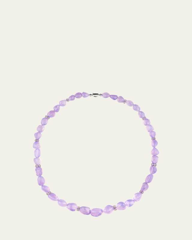 18K White Gold Lavender Bow Necklace with Sapphires and Quartz, 32"L